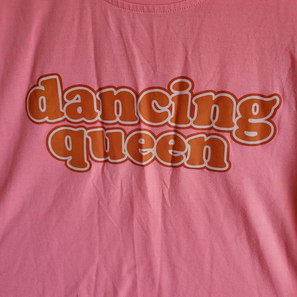 Dancing Queen Crop Top Womens Medium Pink Cut Off Shirt Short Sleeve Barbiecore - Picture 3 of 7